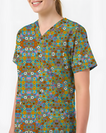 Bright Wildflower Meadow Women Scrub Top