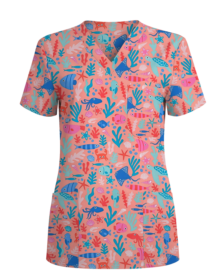 Ocean Wonders Medical Women Scrub Top
