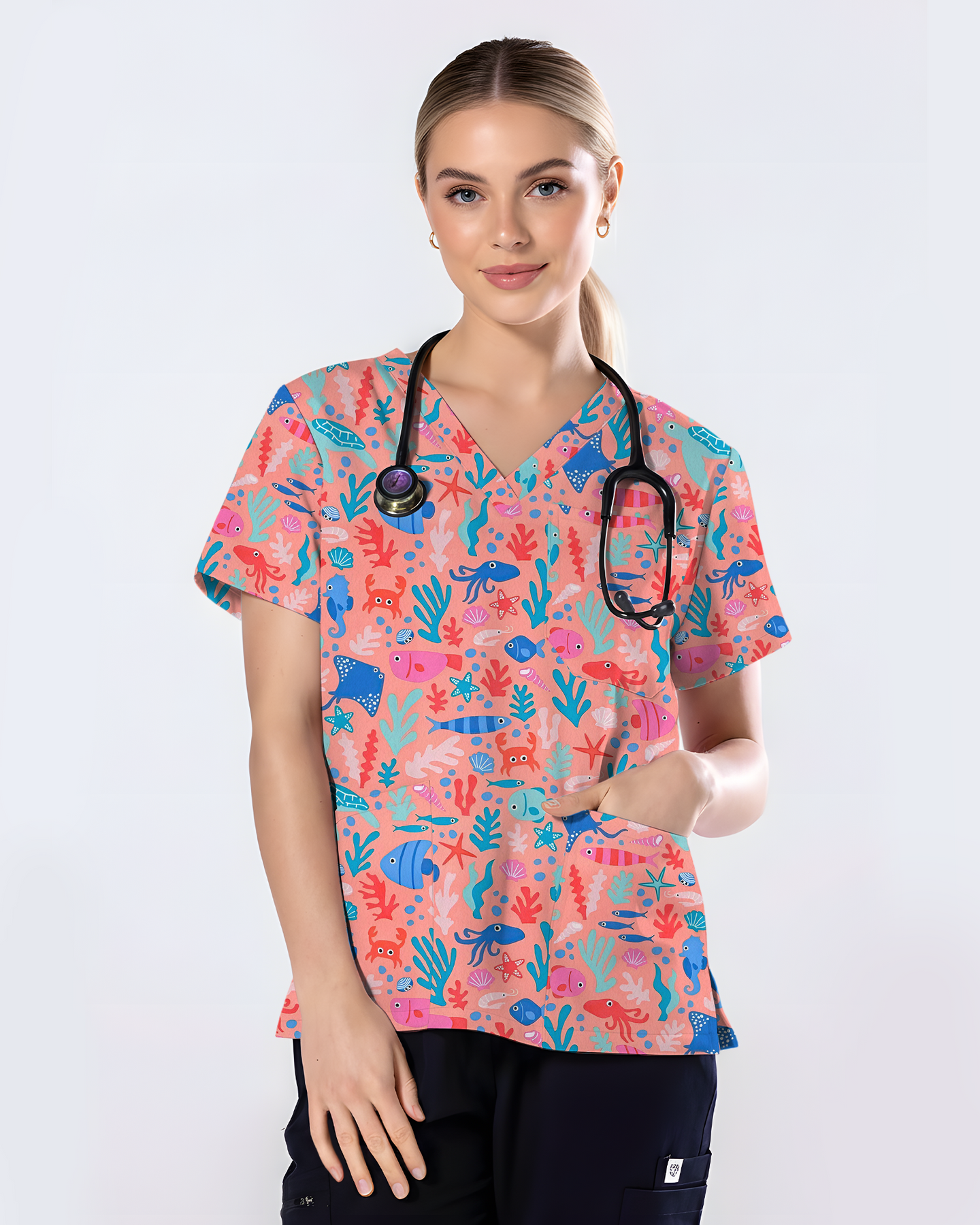 Ocean Wonders Medical Women Scrub Top