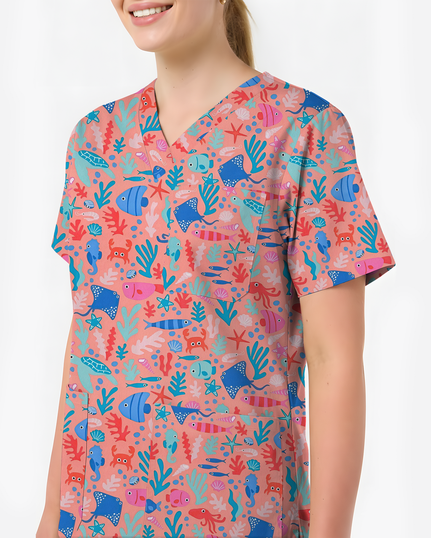 Ocean Wonders Medical Women Scrub Top