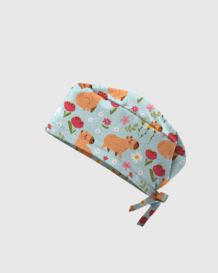 Cute Capybara Blossom Scrub Cap