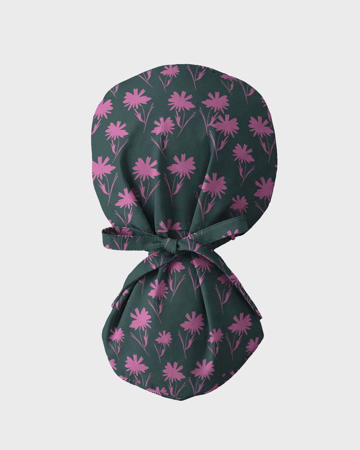 Pink Meadow Flowers Scrub Cap