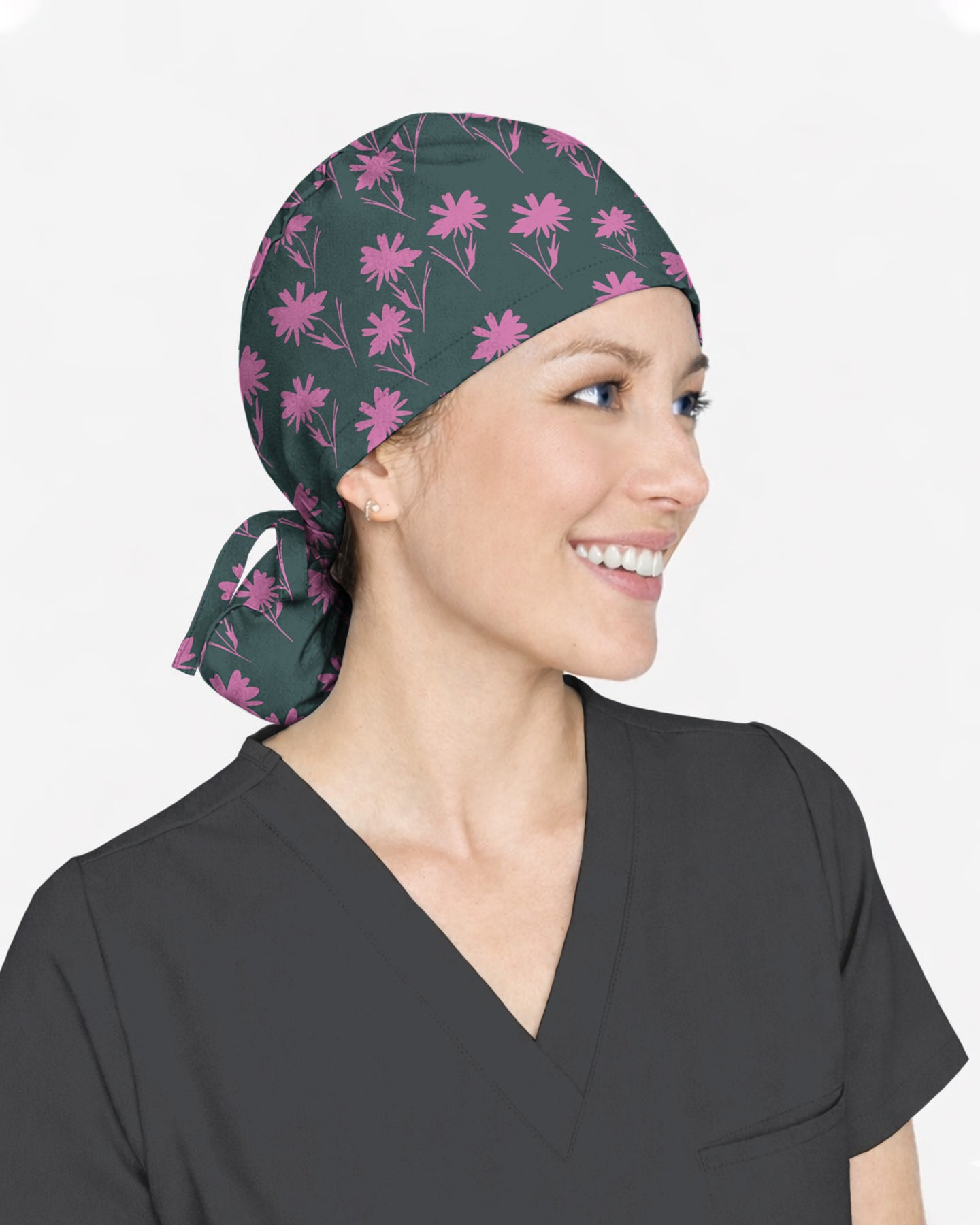 Pink Meadow Flowers Scrub Cap