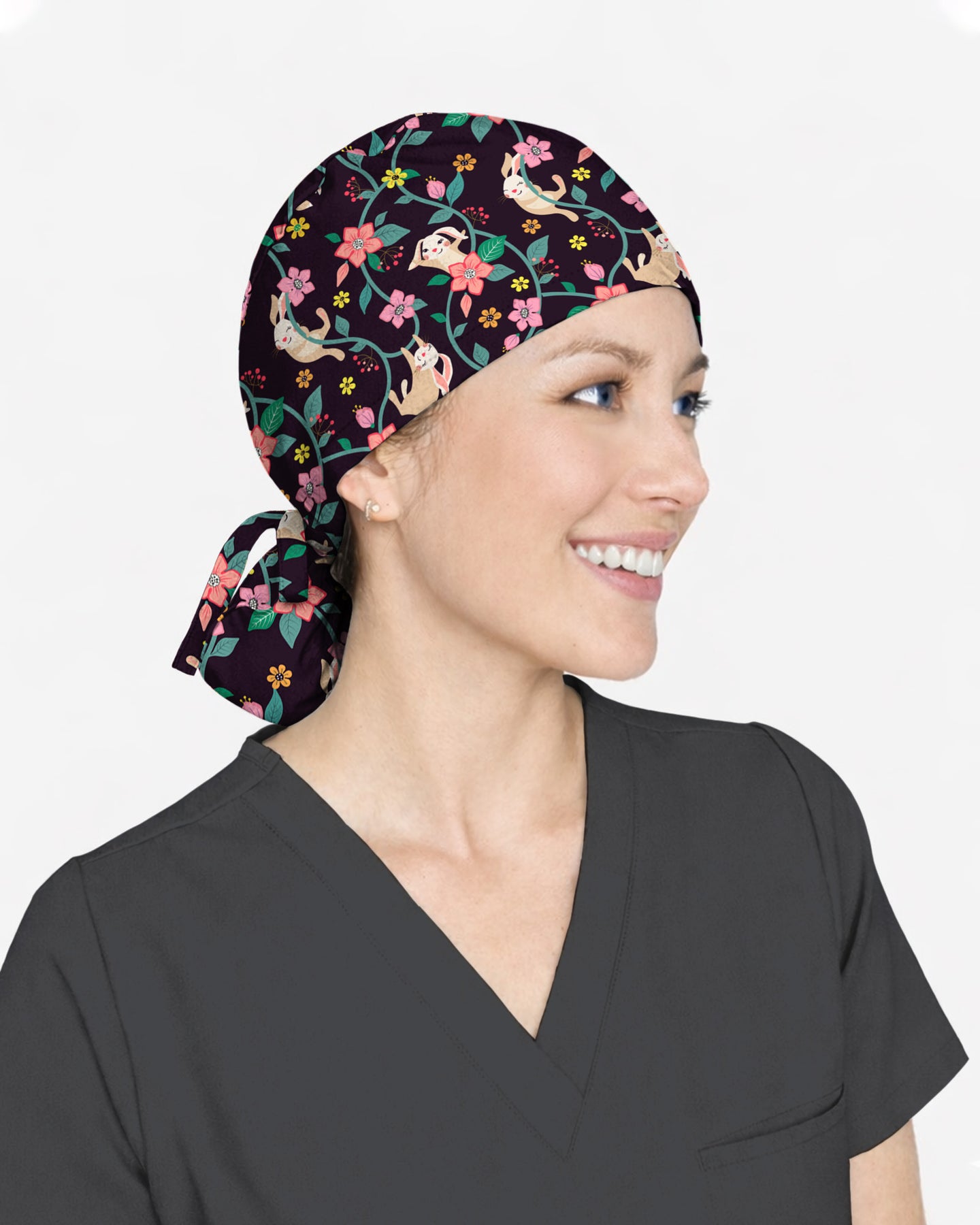 Kitty Flower Garden Scrub Cap