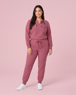 Long-Sleeve Notch Neck Top Mauve