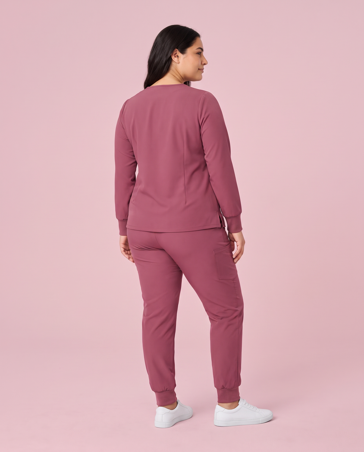 Long-Sleeve Notch Neck Top Mauve
