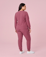 Long-Sleeve Notch Neck Top Mauve