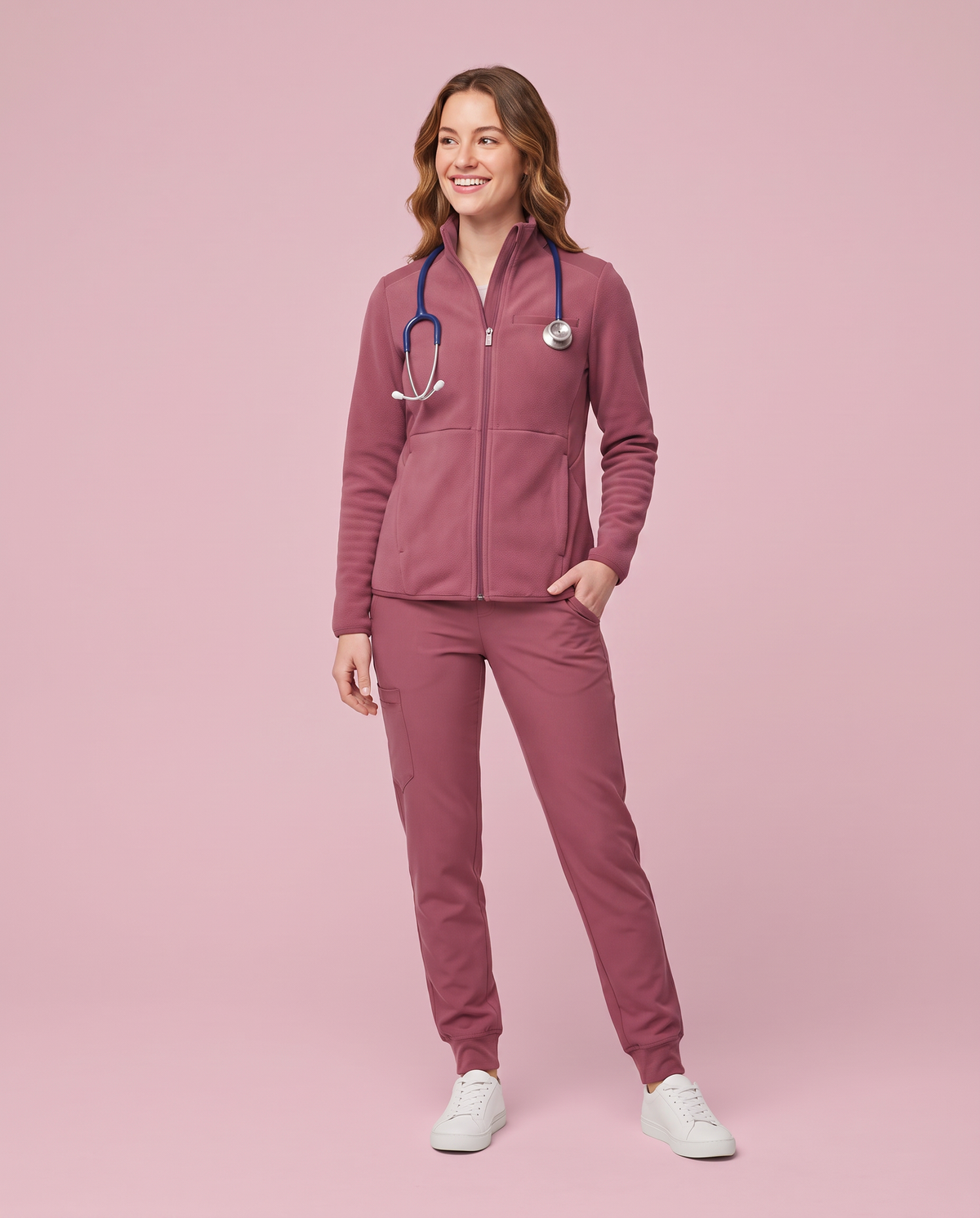 Fleece Scrub Jacket Mauve