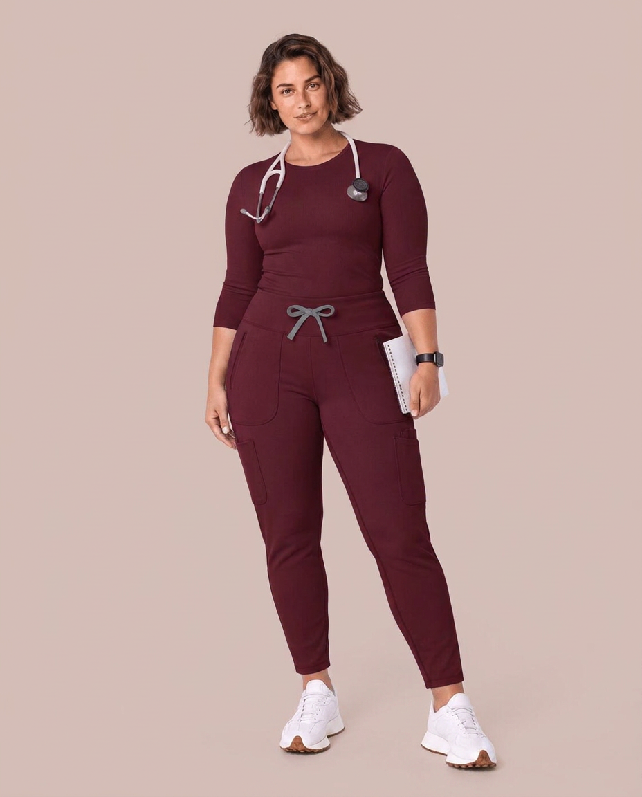 Curved High-Rise Scrub Legging Burgundy