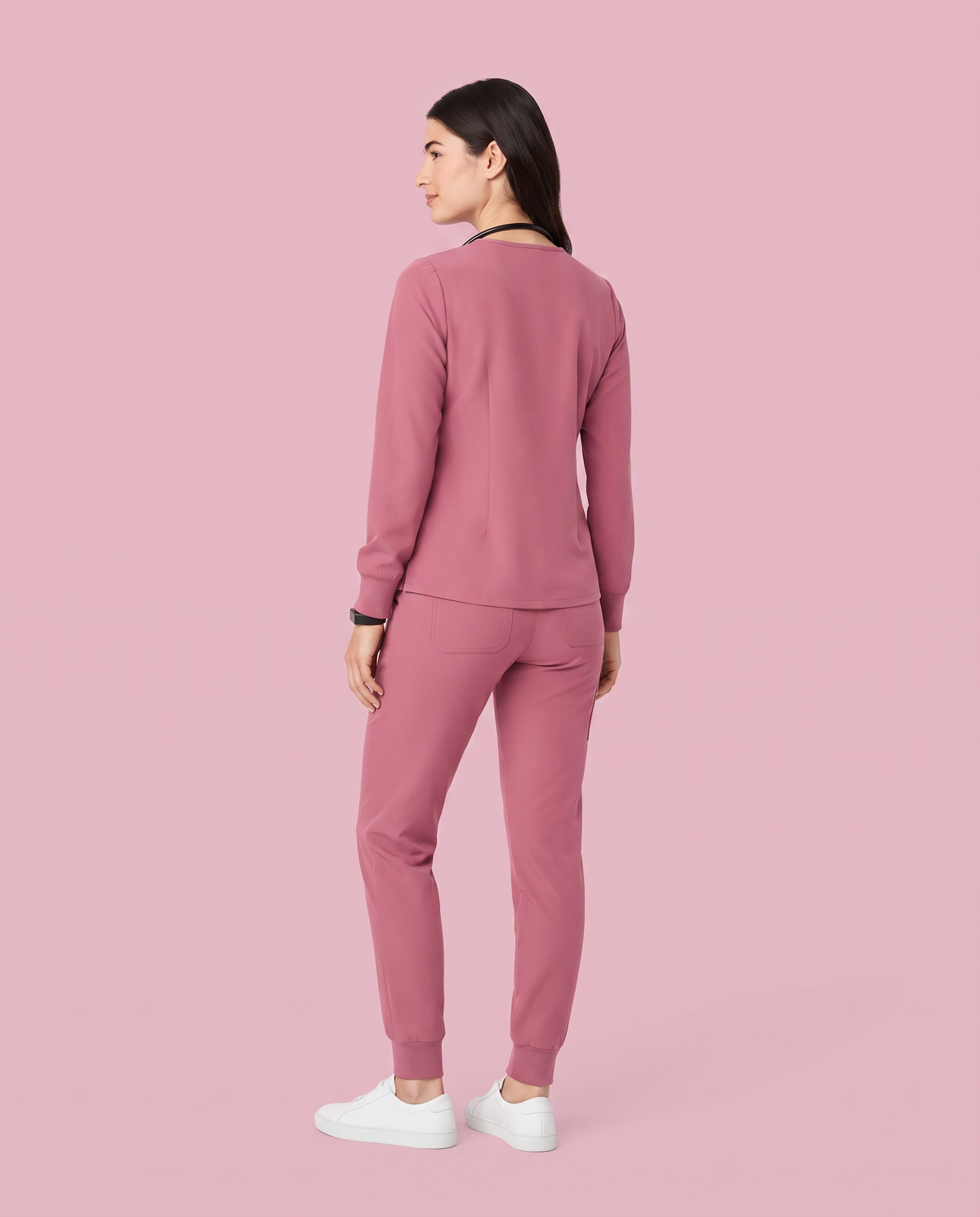 Long-Sleeve Notch Neck Top Mauve