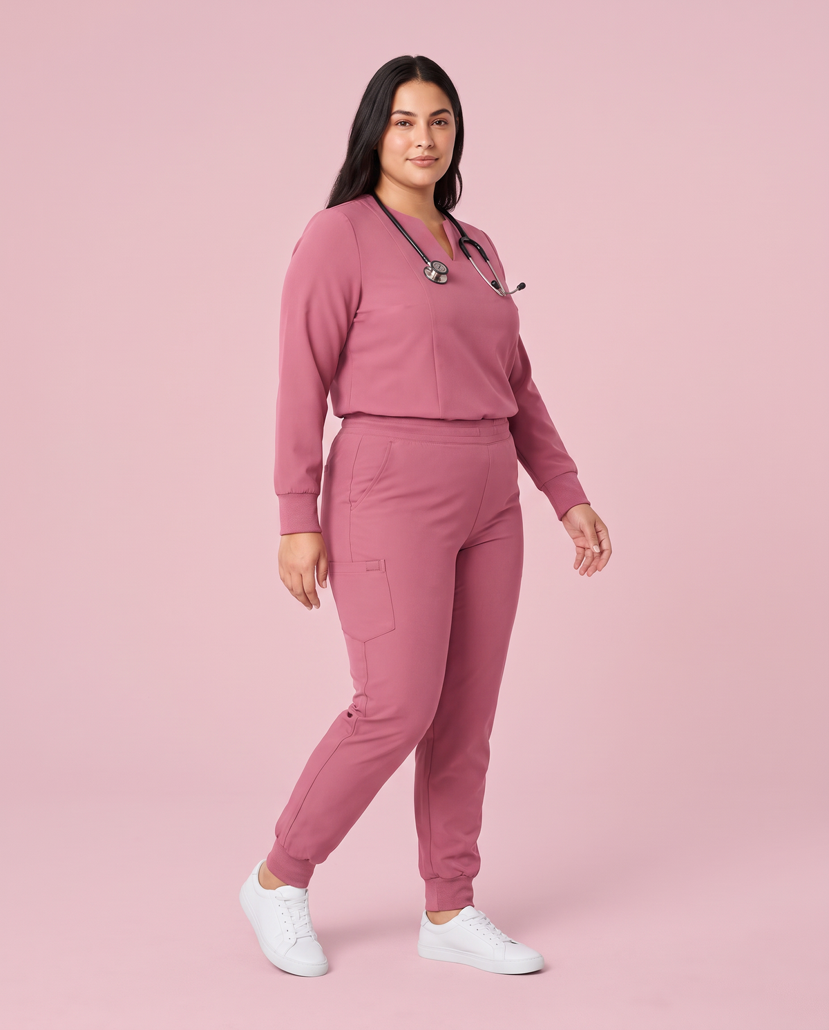 Long-Sleeve Notch Neck Top Mauve