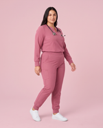 Long-Sleeve Notch Neck Top Mauve