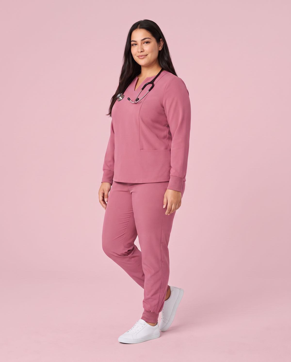 Long-Sleeve Notch Neck Top Mauve