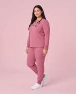 Long-Sleeve Notch Neck Top Mauve