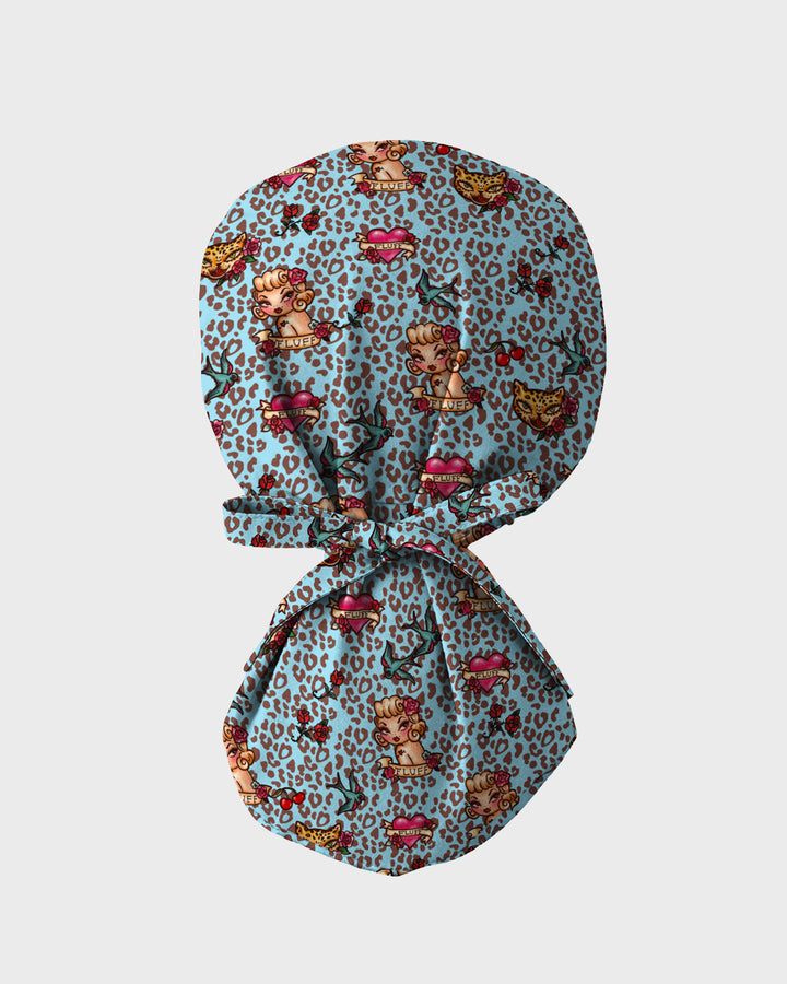 Vintage Tattoo Leopard Scrub Cap