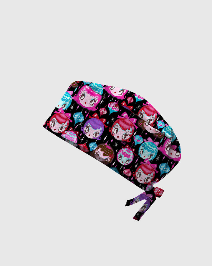 Festive Doll Faces Scrub Cap