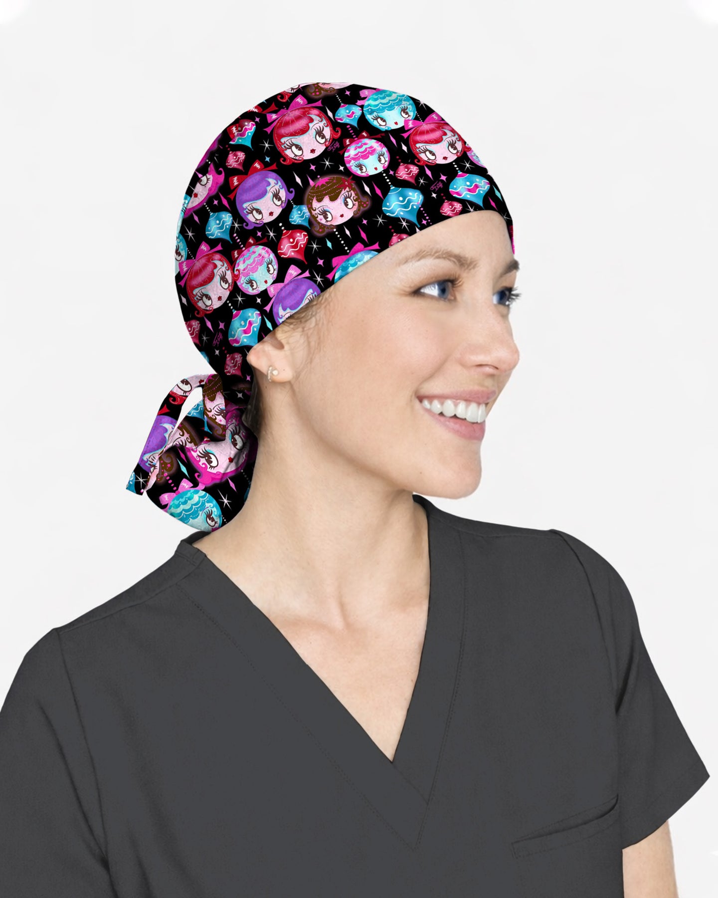 Festive Doll Faces Scrub Cap