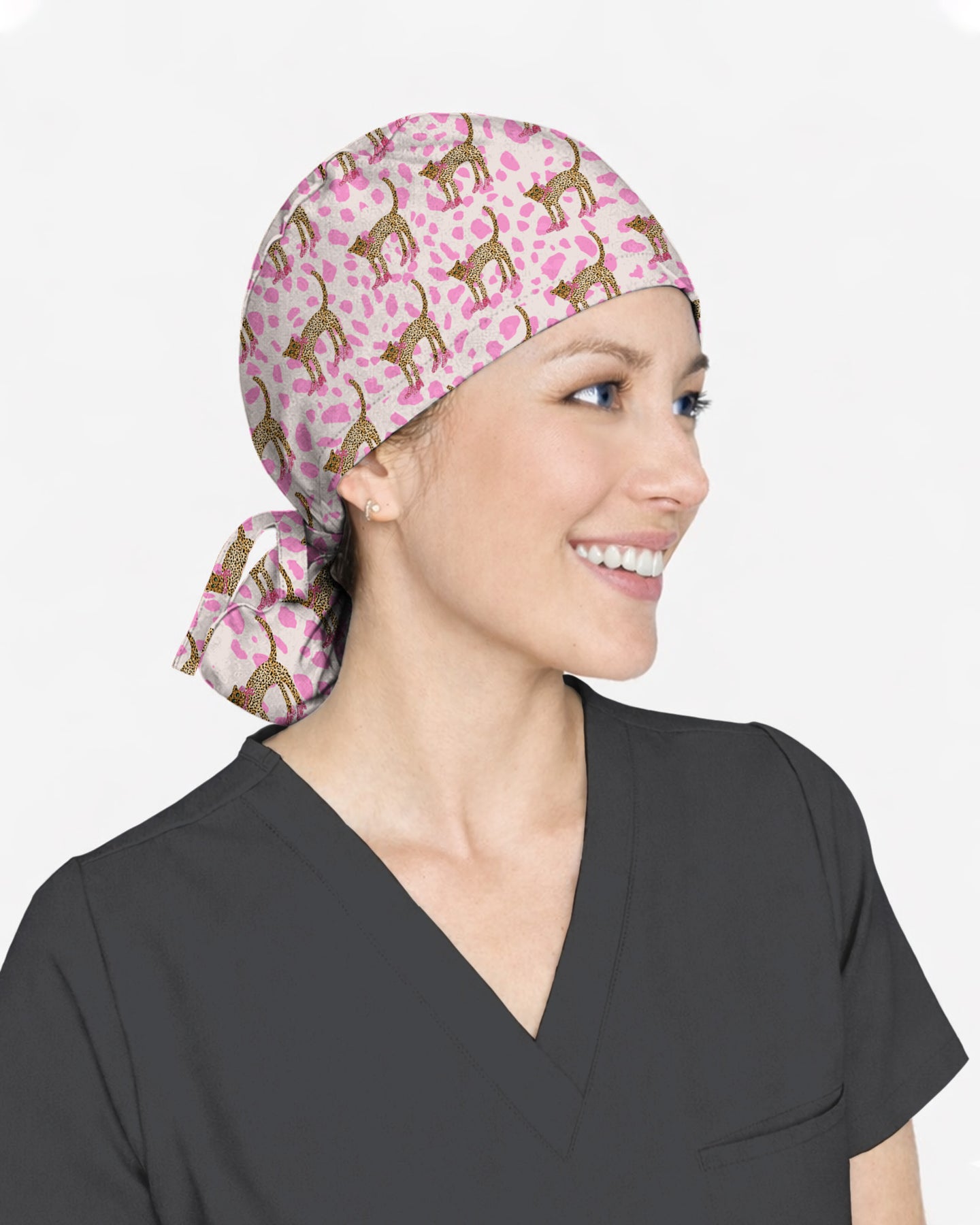 Pretty Pink Leopard Scrub Cap