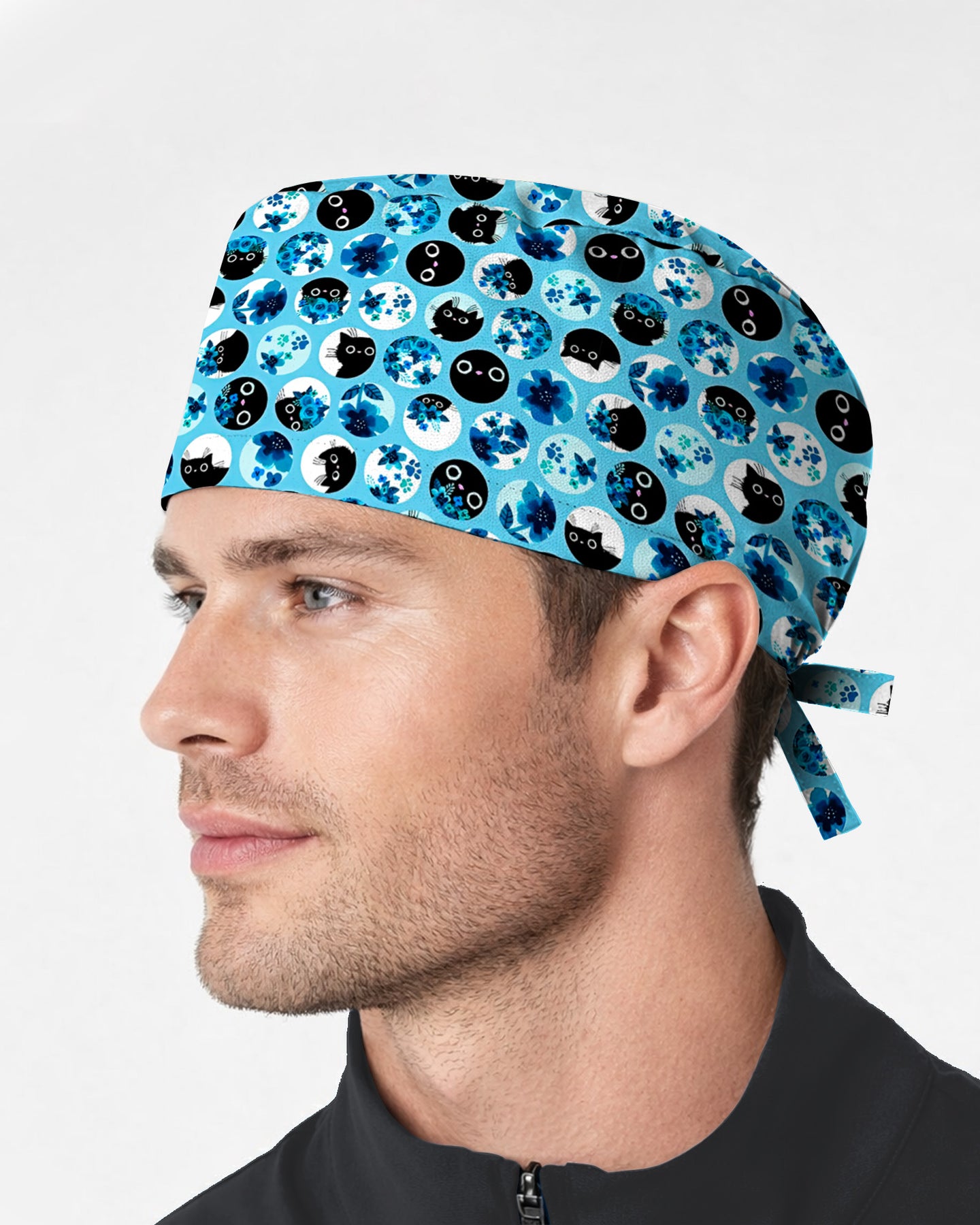 Blue Cat Dots Scrub Cap