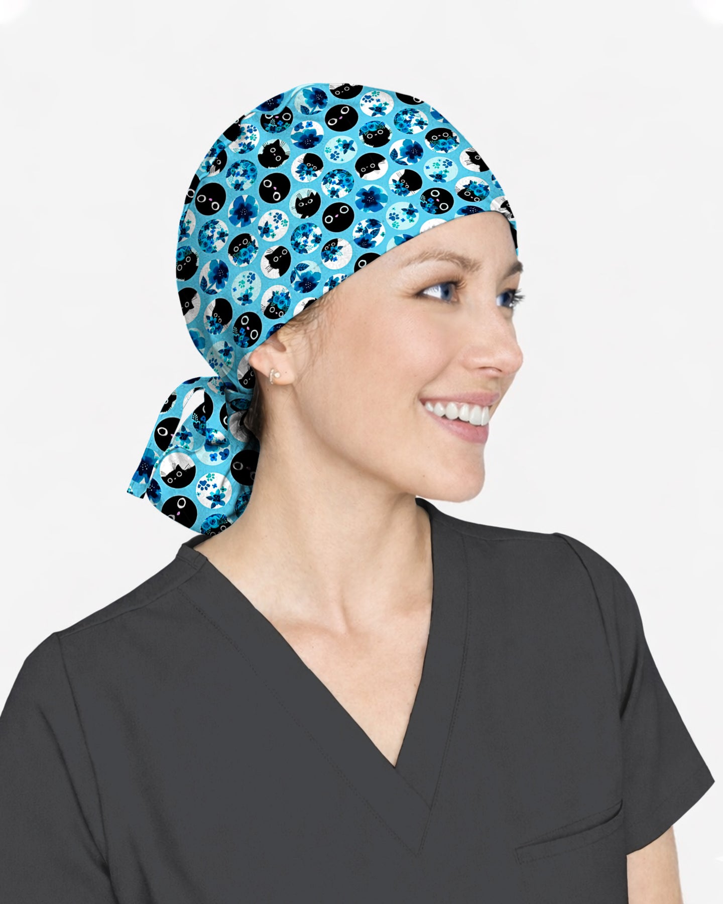 Blue Cat Dots Scrub Cap