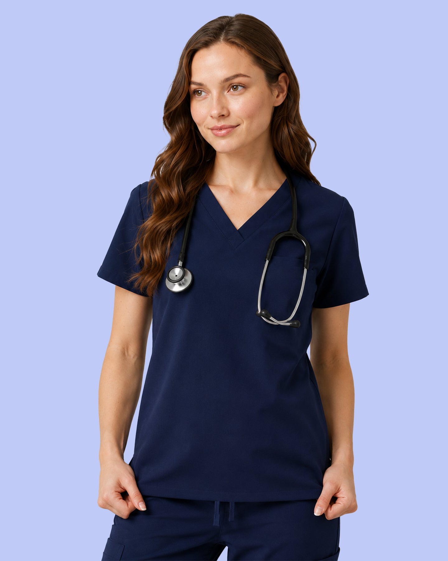 Women's One-Pocket V-neck Scrub Top Navy