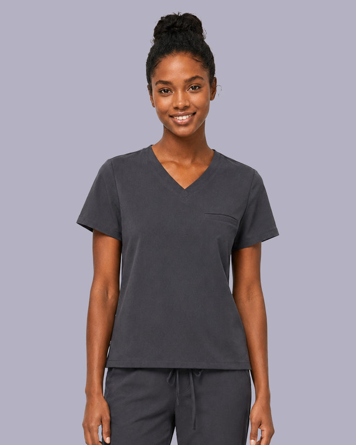 Women's One-Pocket V-neck Scrub Top Pewter
