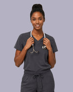 Women's One-Pocket V-neck Scrub Top Pewter