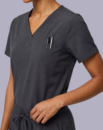 Women's One-Pocket V-neck Scrub Top Pewter