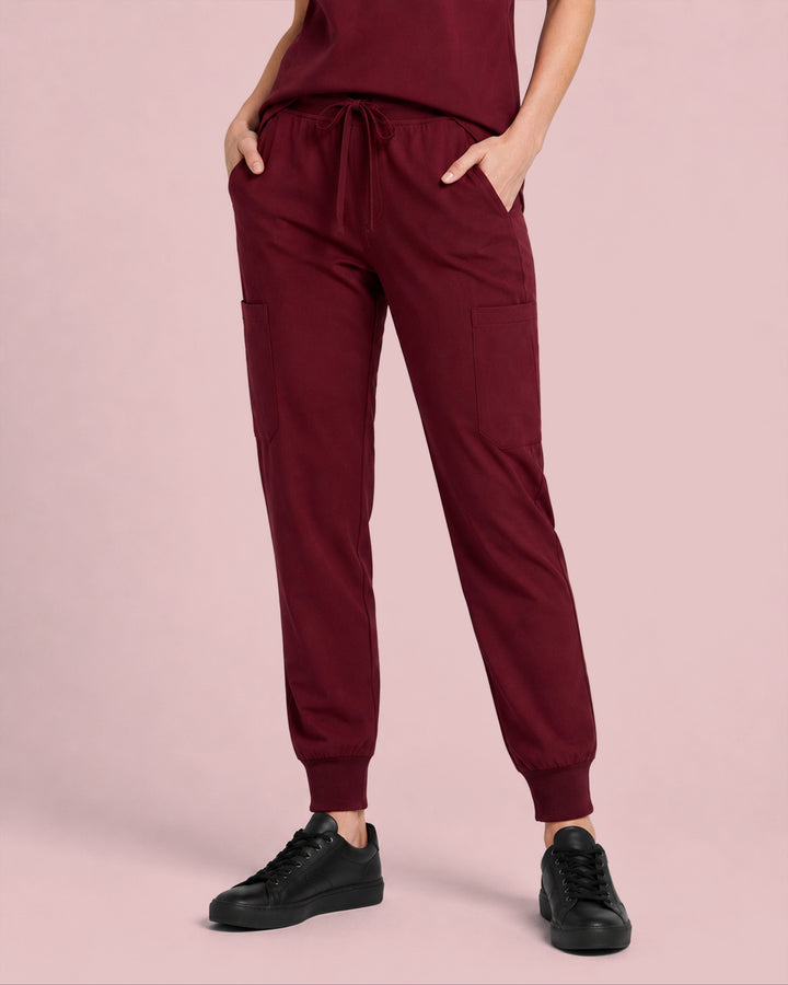 Women's 6-Pocket Jogger Scrub Pant Burgundy