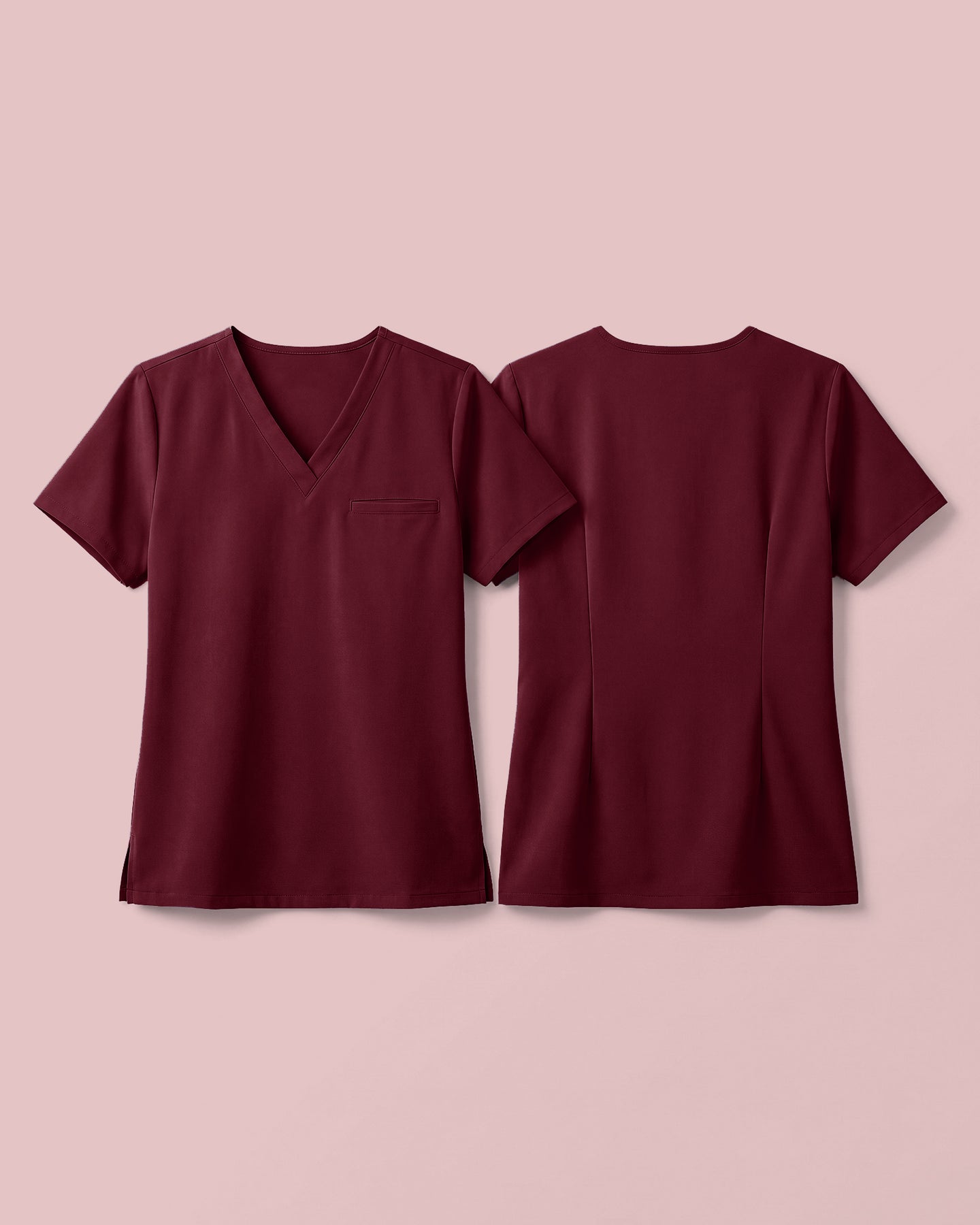 Women's One-Pocket V-neck Scrub Top Burgundy