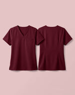 Women's One-Pocket V-neck Scrub Top Burgundy