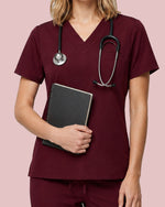 Women's One-Pocket V-neck Scrub Top Burgundy