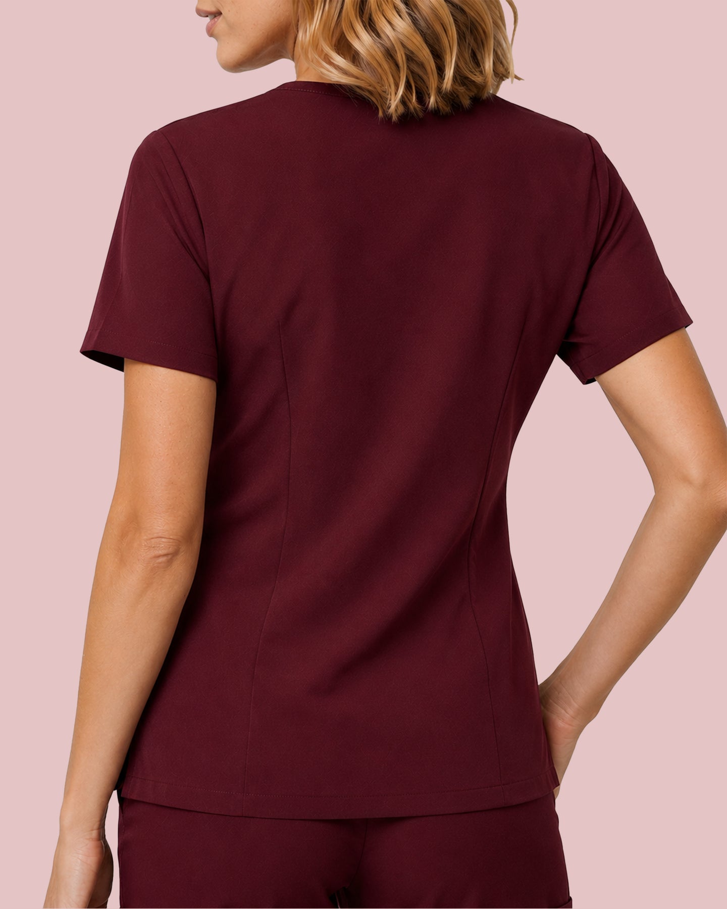 Women's One-Pocket V-neck Scrub Top Burgundy