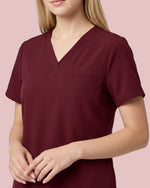 Women's One-Pocket V-neck Scrub Top Burgundy