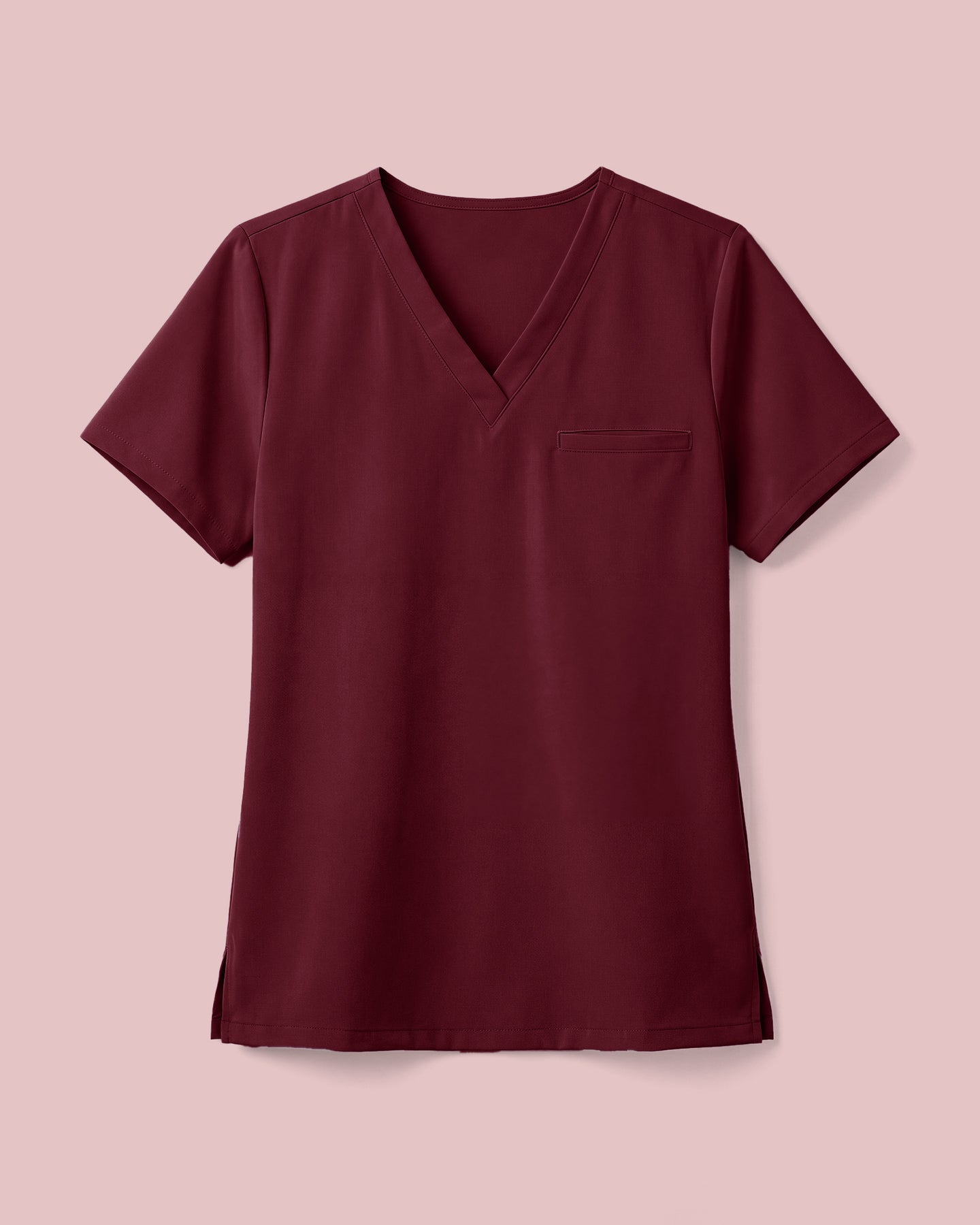 Women's One-Pocket V-neck Scrub Top Burgundy
