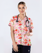 Strawberry Sunday Sweet Picnic Vibes Women Scrub Top