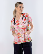 Strawberry Sunday Sweet Picnic Vibes Women Scrub Top