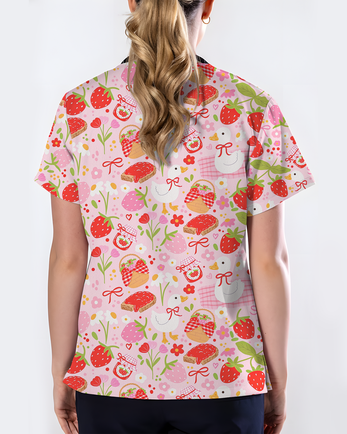 Strawberry Sunday Sweet Picnic Vibes Women Scrub Top