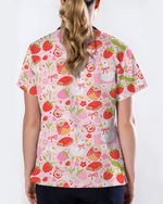 Strawberry Sunday Sweet Picnic Vibes Women Scrub Top