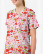 Strawberry Sunday Sweet Picnic Vibes Women Scrub Top