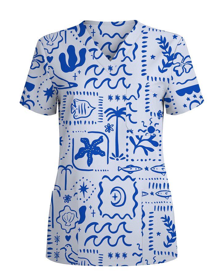 Boho Beach Sunwashed Coastal Dream Women Scrub Top