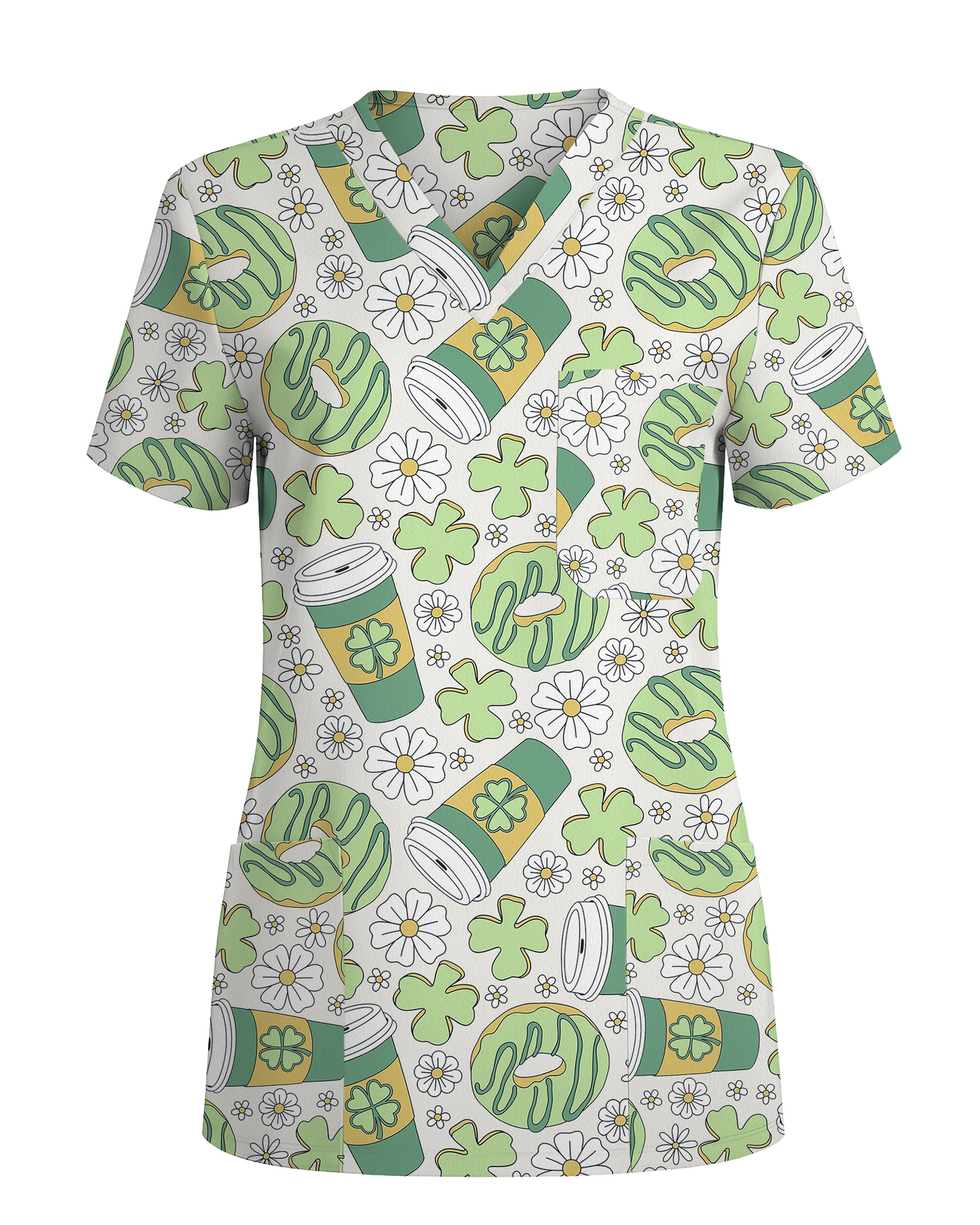 Lucky Latte Cozy Café Charm Women Scrub Top