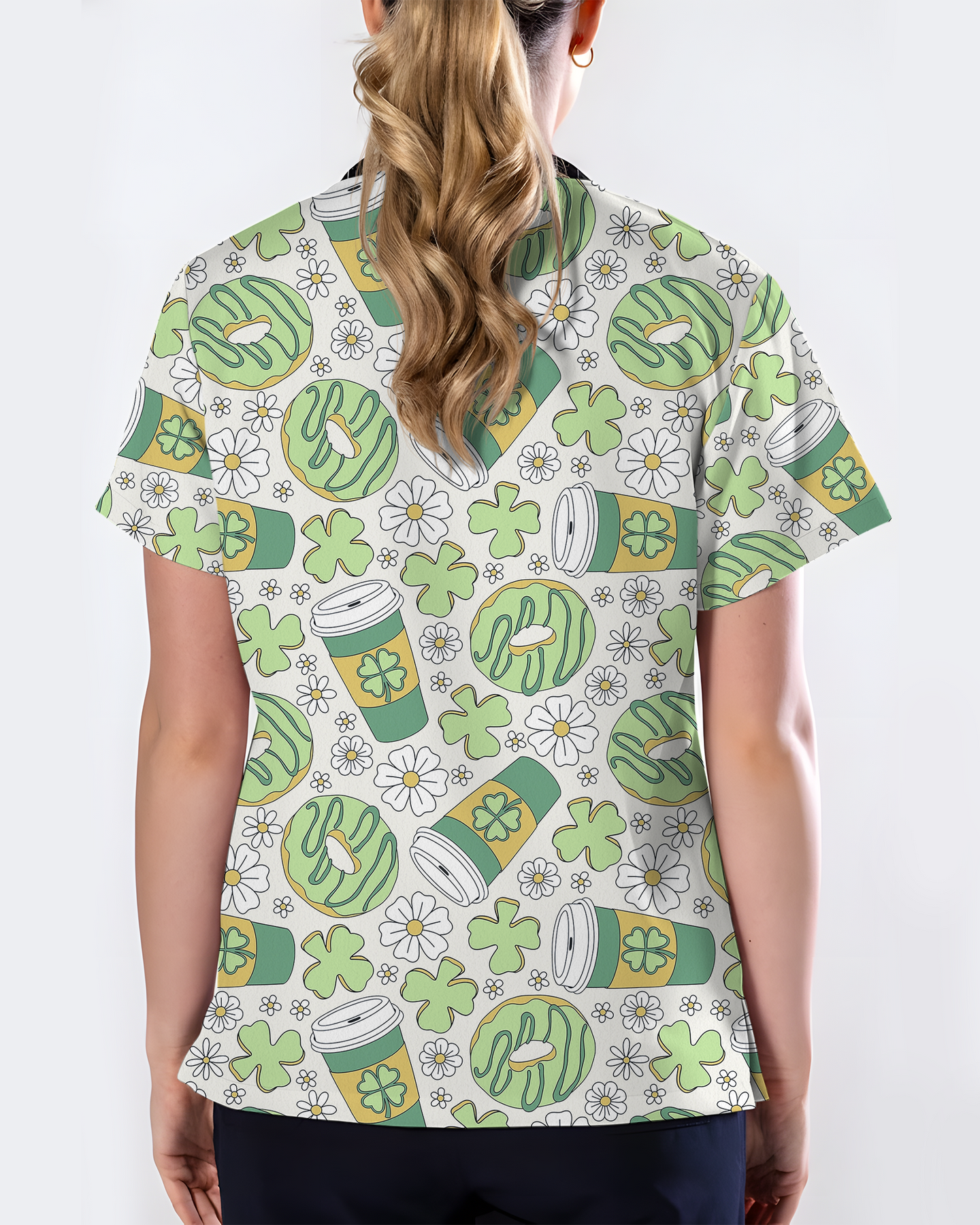 Lucky Latte Cozy Café Charm Women Scrub Top