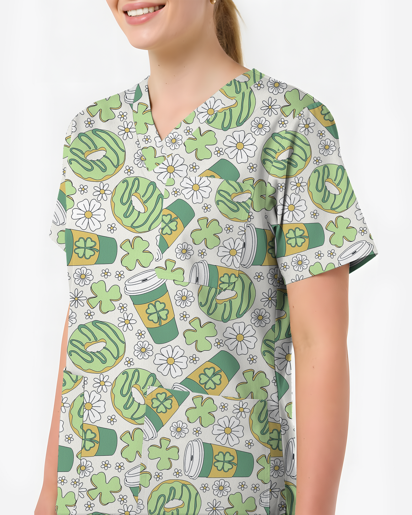 Lucky Latte Cozy Café Charm Women Scrub Top