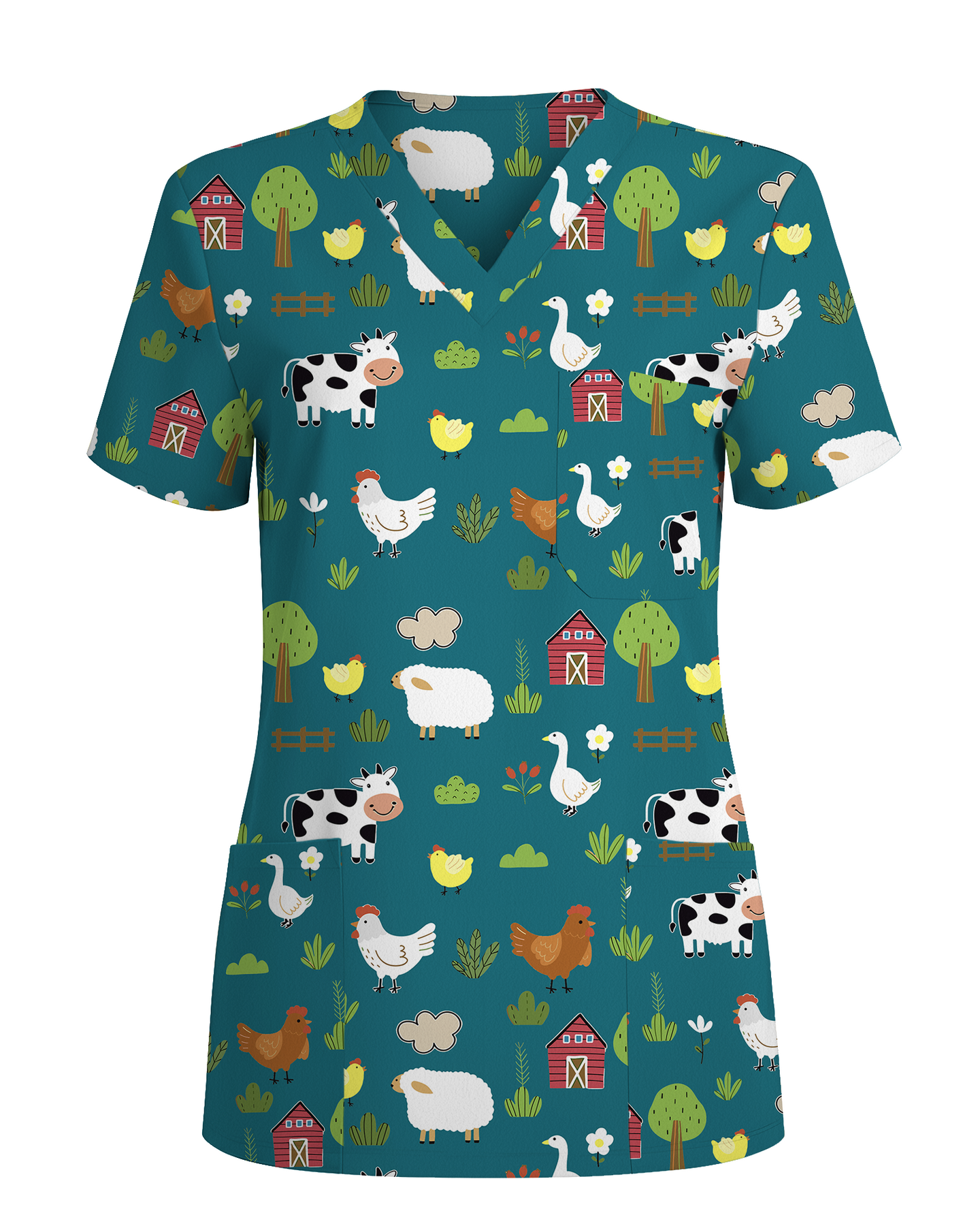 Barnyard Buddies Happy Farm Friends Women Scrub Top