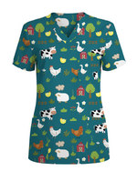 Barnyard Buddies Happy Farm Friends Women Scrub Top