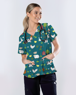 Barnyard Buddies Happy Farm Friends Women Scrub Top