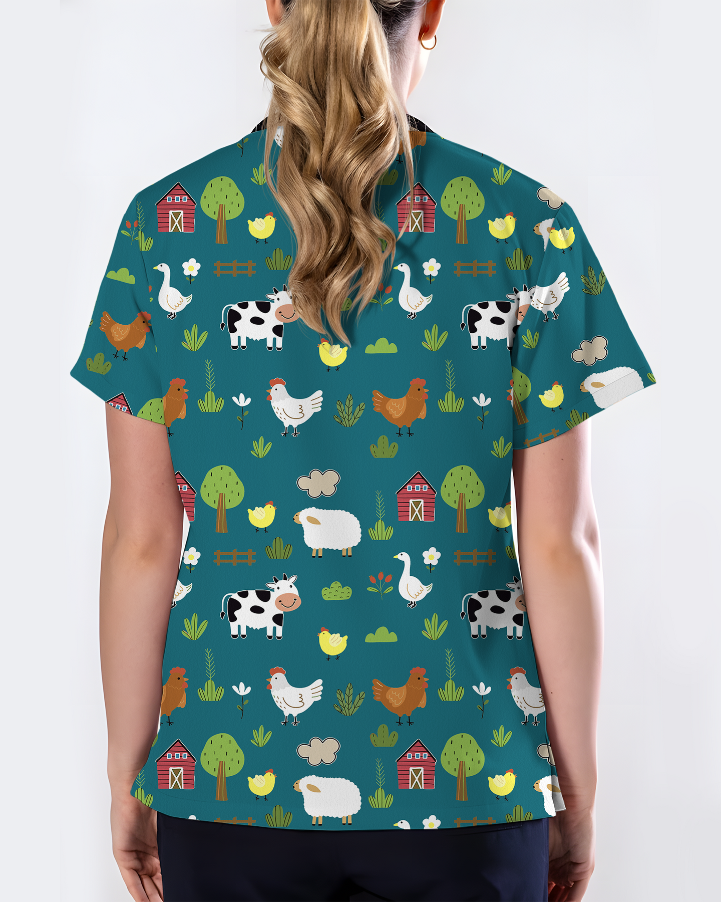 Barnyard Buddies Happy Farm Friends Women Scrub Top