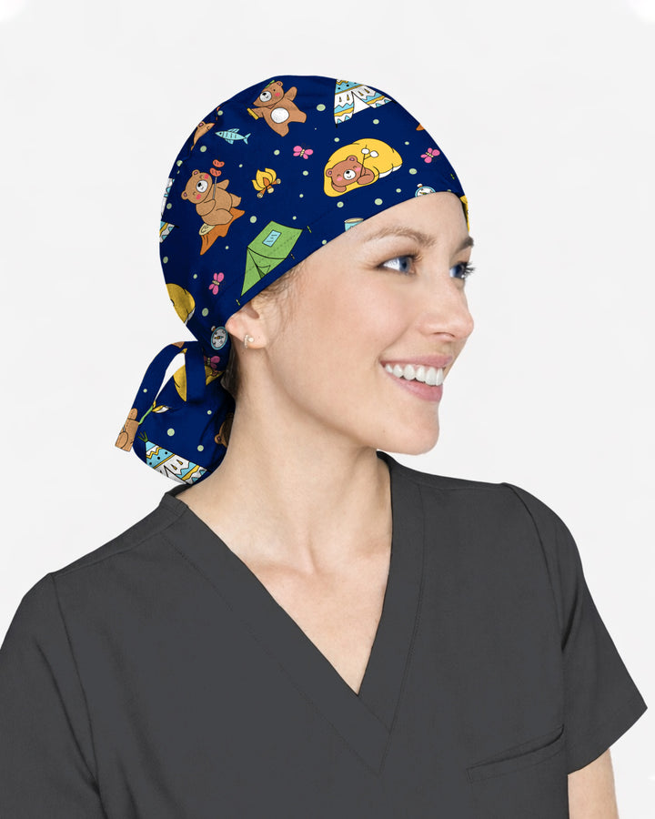 Camping Bears Cozy Woodland Adventure Scrub Cap