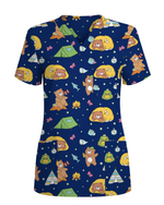 Camping Bears Cozy Woodland Adventure Women Scrub Top